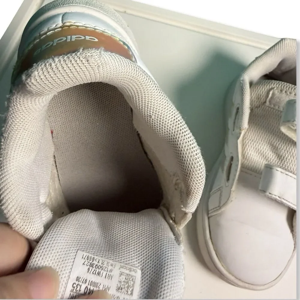 Adidas Grand Court Toddler Sneakers 7K | White Iridescent Stripes